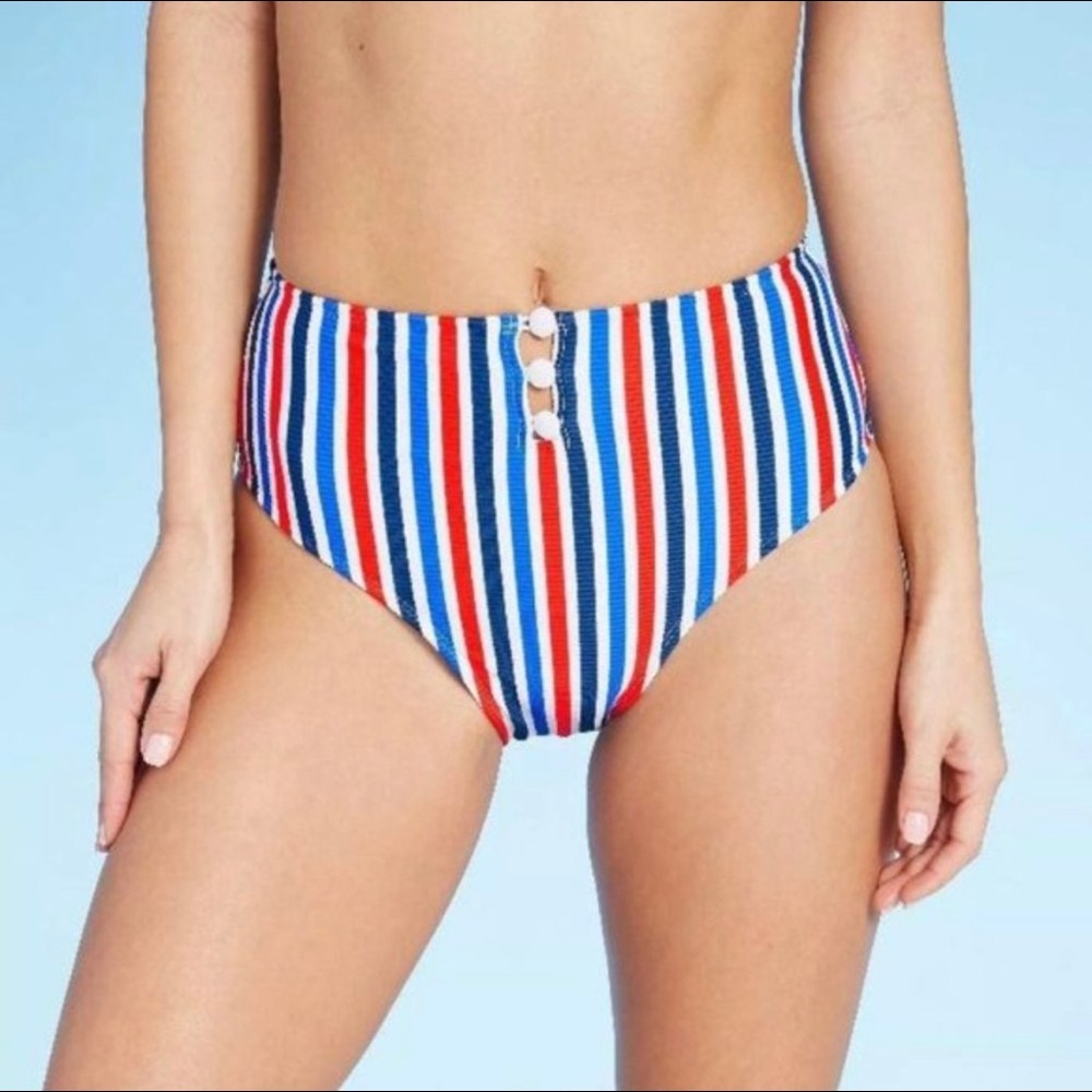 Xhilaration High Waist Bikini Bottom Red Striped Juniors Size XL